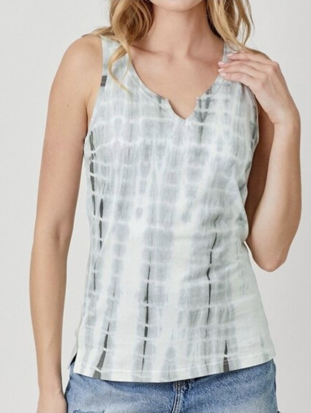 NWT Mystree Grey Tie-Dye Notch Neck Tank Top Size S